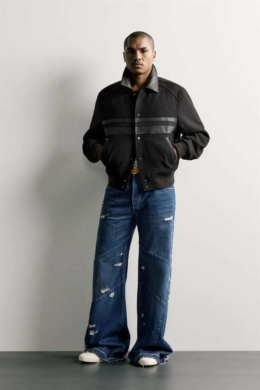Комбинированная укороченная куртка под кожу, Zara