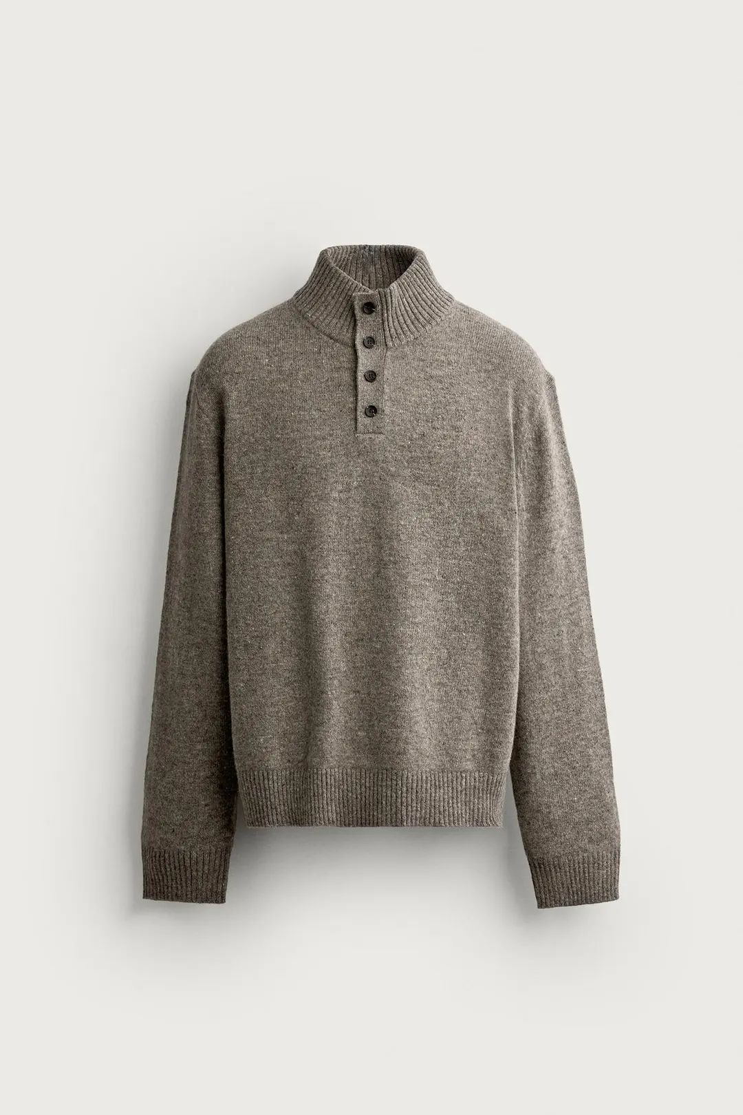 Свитер с воротником-стойкой и пуговицами из 100% шерсти, Zara