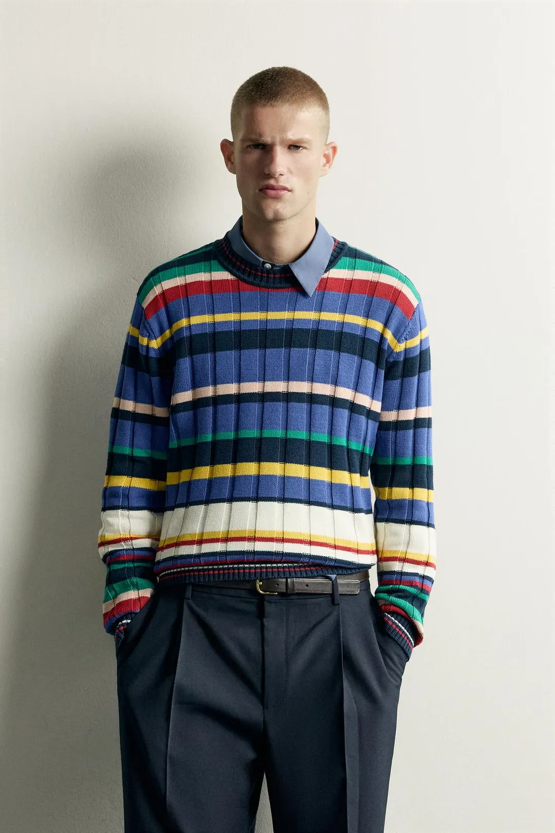 Хлопковый жаккардовый джемпер в полоску, Zara