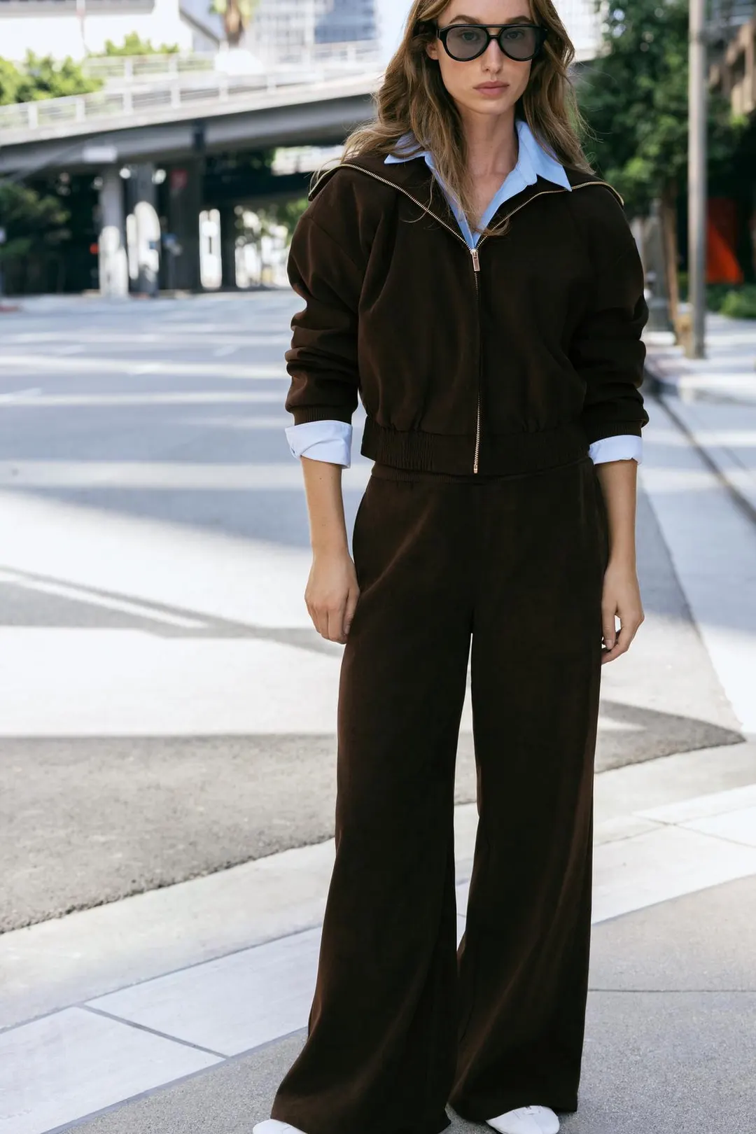 Брюки широкие с поясом в рубчик, Zara
