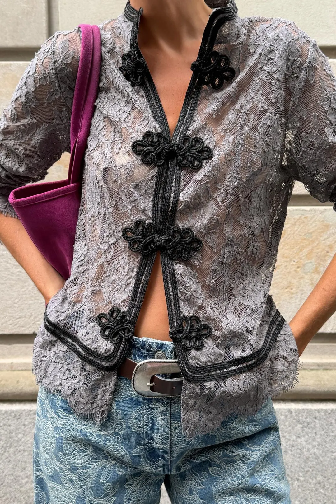 Рубашка кружевная с застежкой на навесные петли ZW Collection, Zara