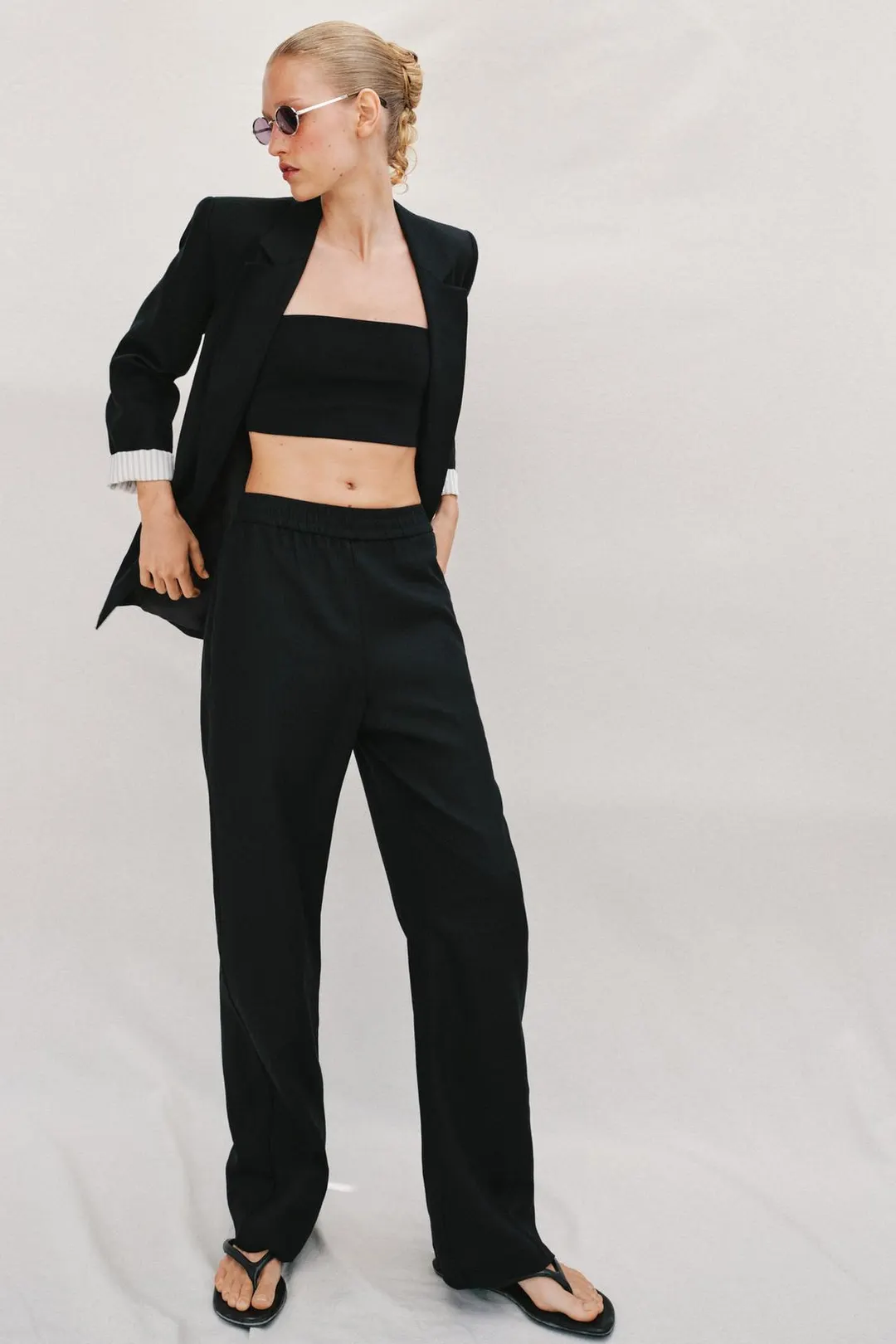 Брюки прямого кроя из смесового льна, Zara