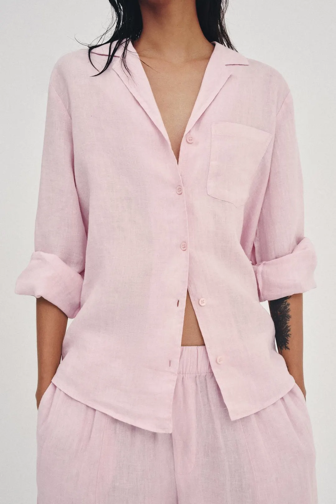 Льняная рубашка с карманом ZW Collection, Zara