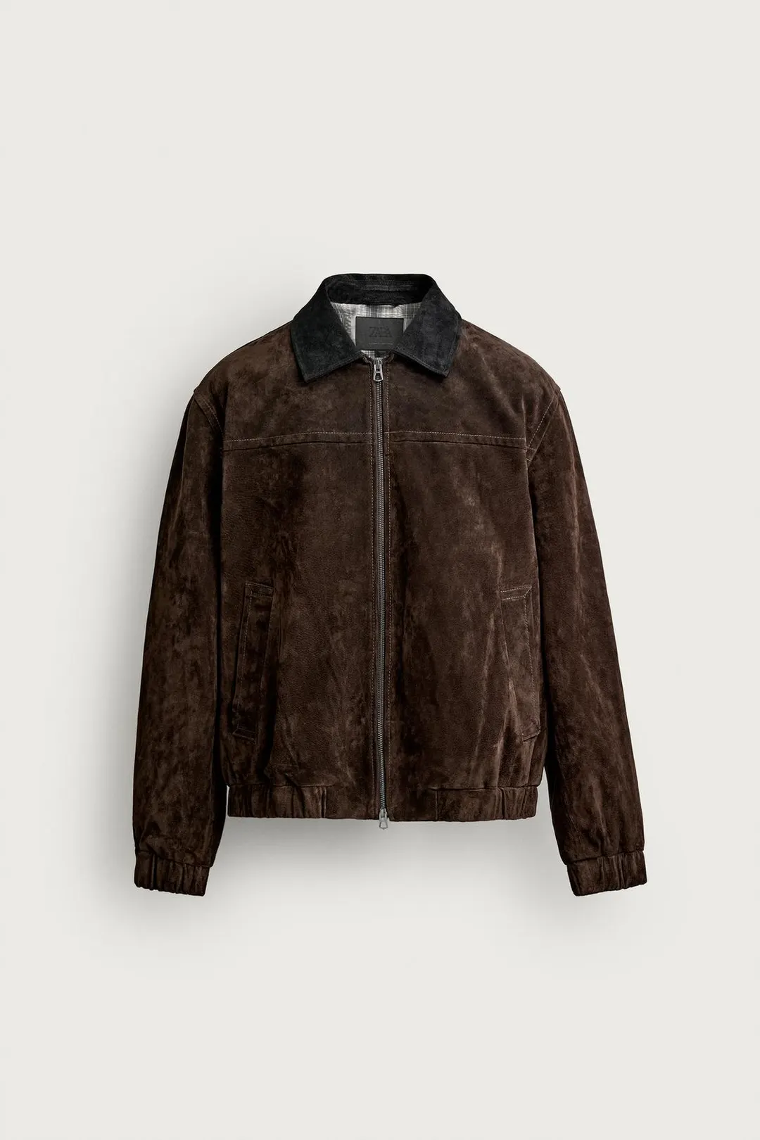 Замшевая куртка с контрастным кожаным воротником, Zara