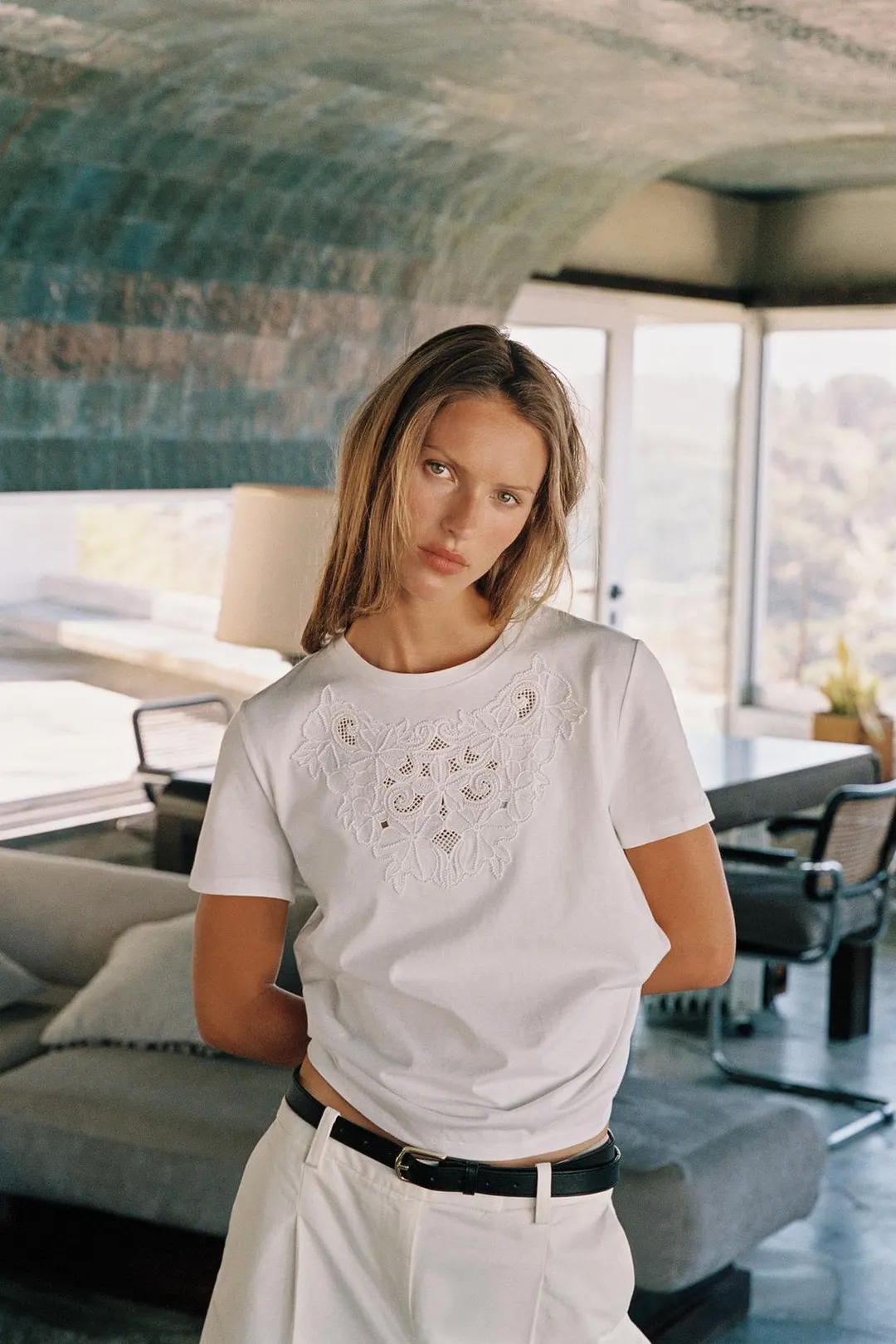 Футболка из хлопка с вышивкой, Zara