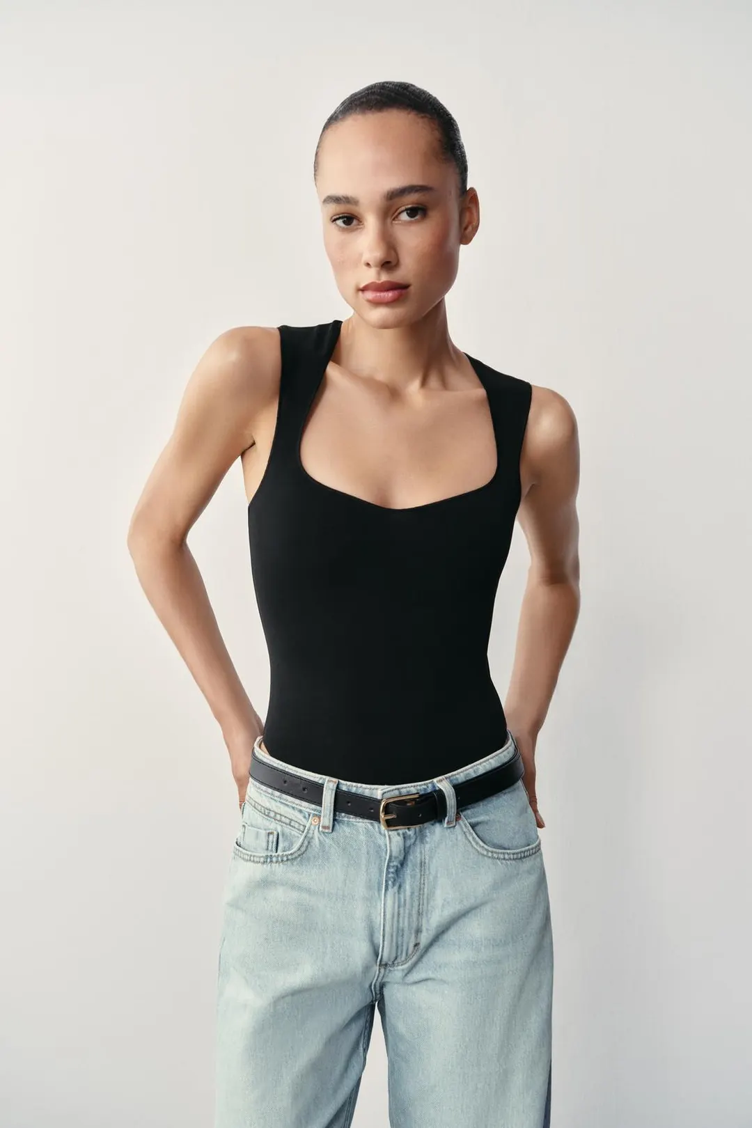Боди стрейч с квадратным вырезом, Zara