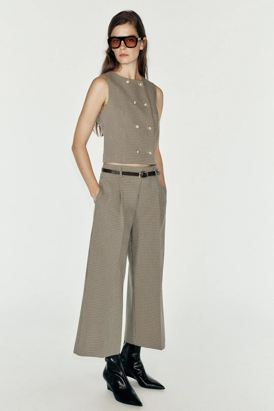 Укороченный жилет в клетку, Zara