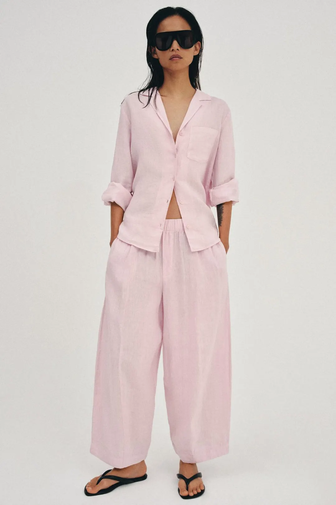 Льняная рубашка с карманом ZW Collection, Zara