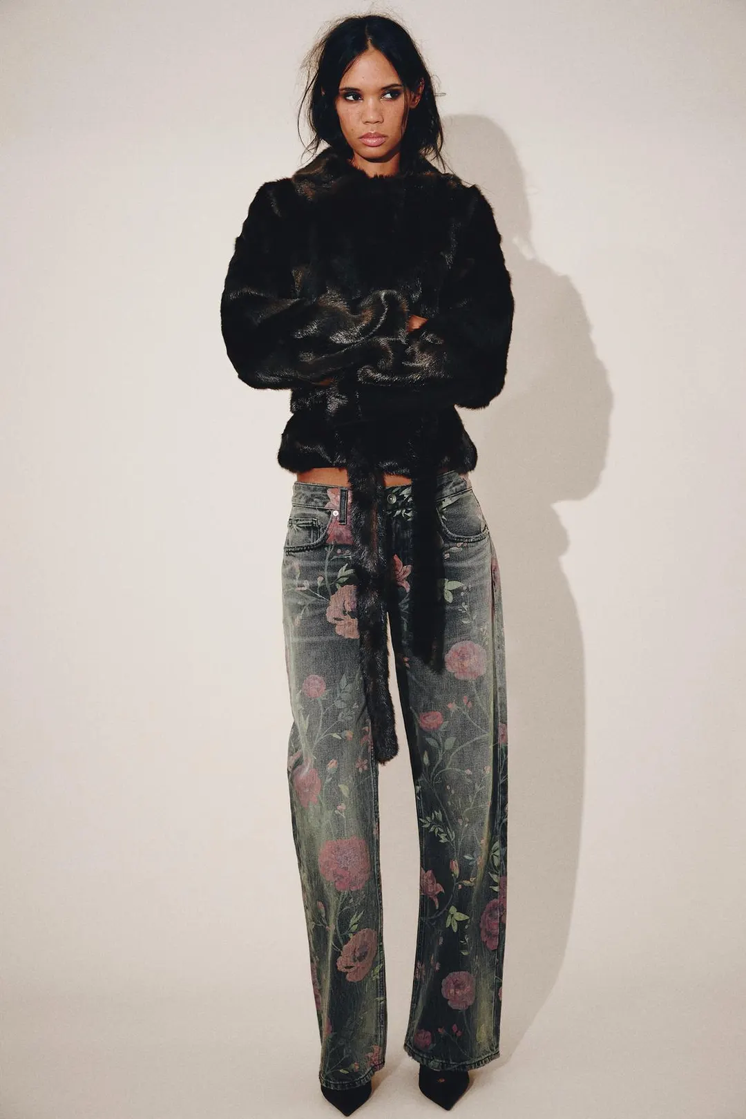 Шуба из искусственного меха с поясом, Zara