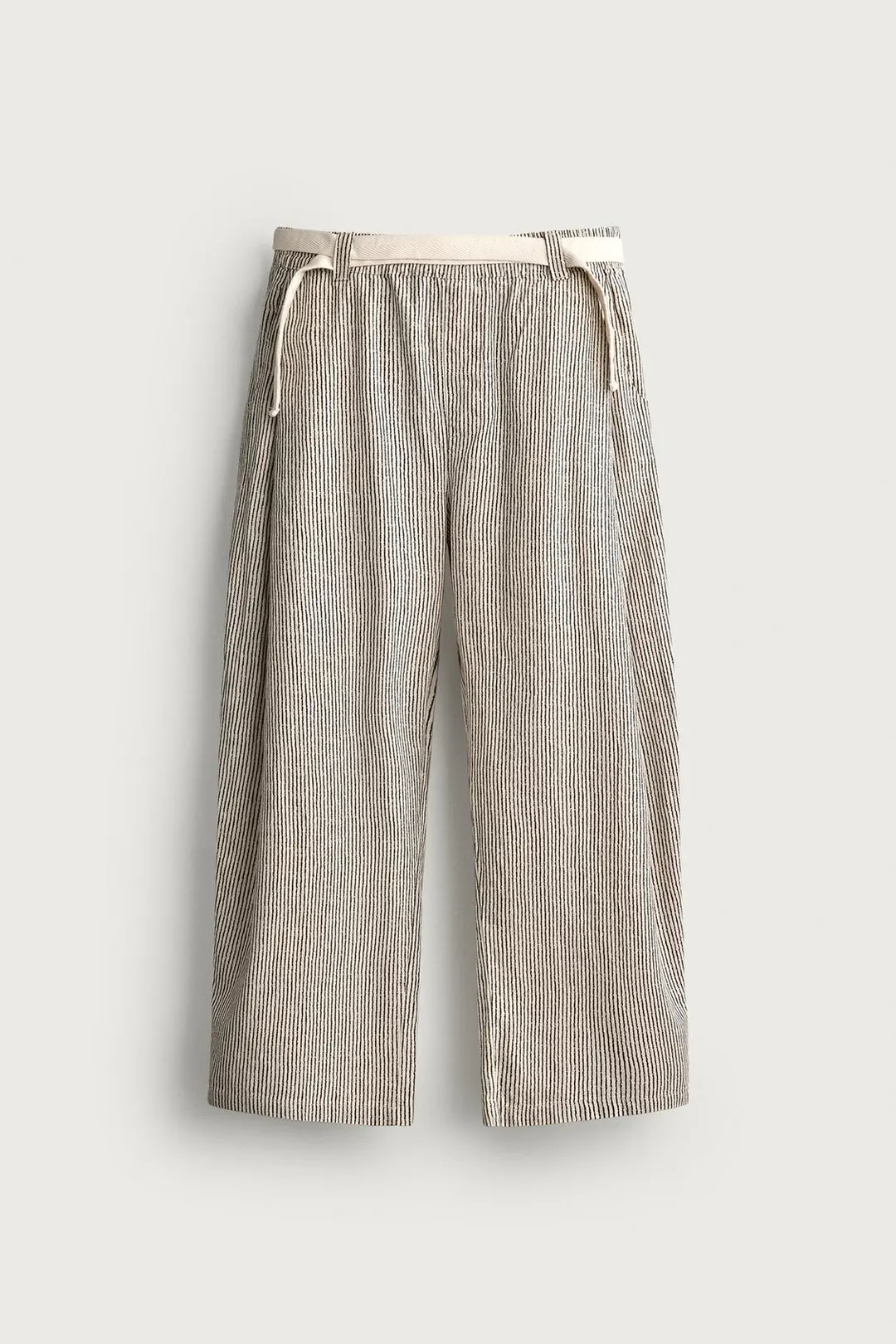 Брюки широкого кроя в полоску с поясом, Zara