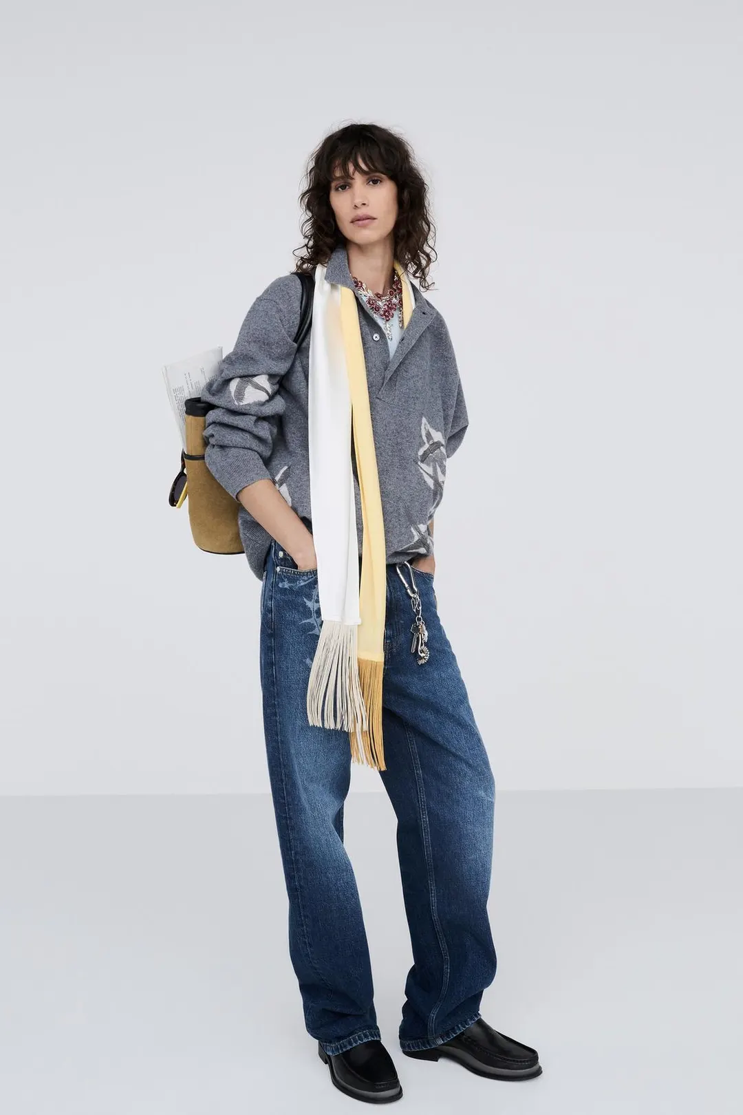 Вязаное поло из 100% шерсти с интарсией и вышивкой, Zara