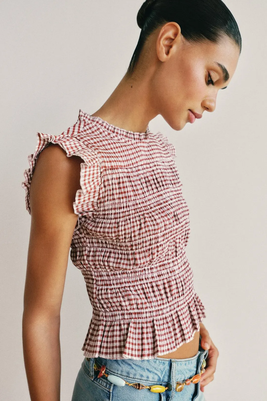Топ в клетку виши со сборками, Zara