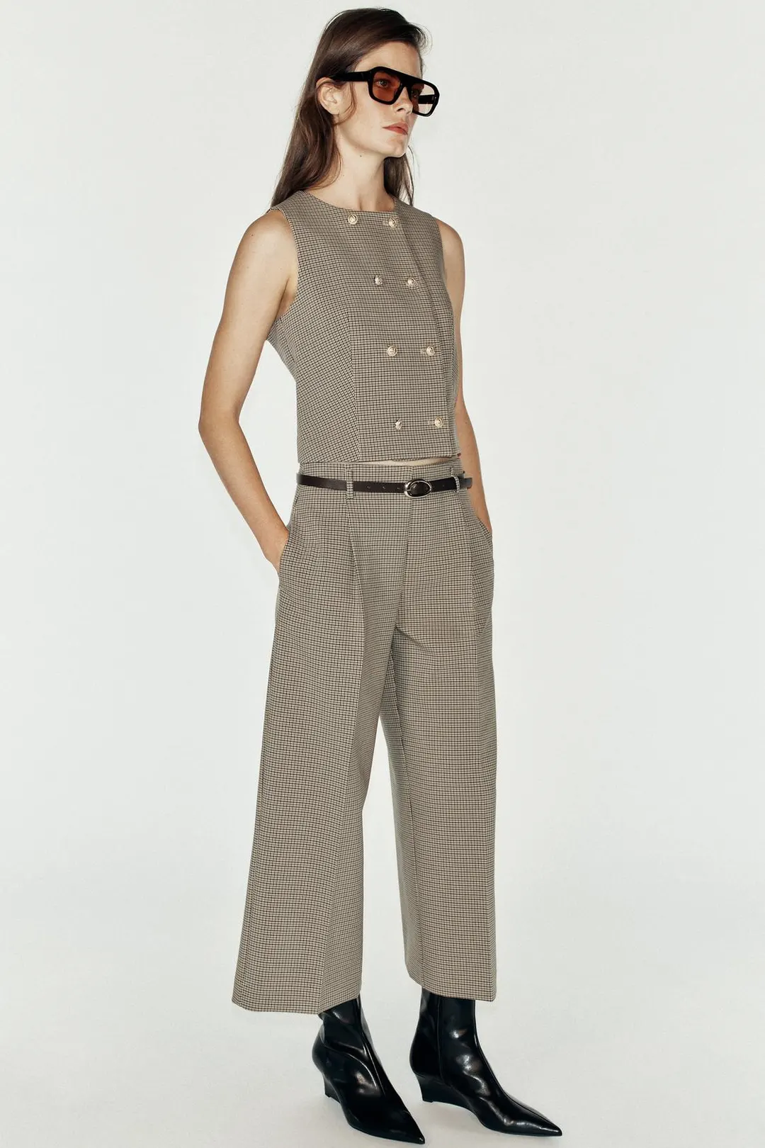 Брюки в клетку с ремнем, Zara