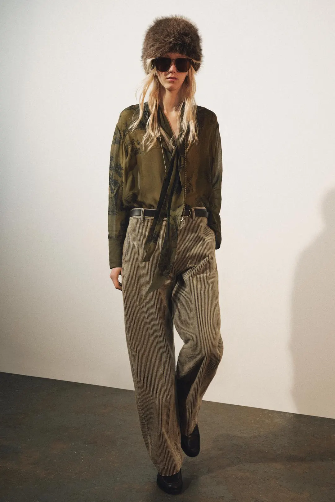 Рубашка с принтом и завязкой ZW Collection, Zara