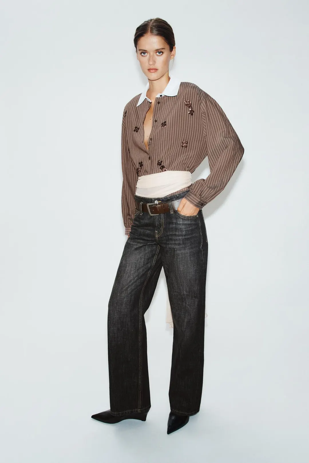 Полосатая рубашка с пайетками, Zara
