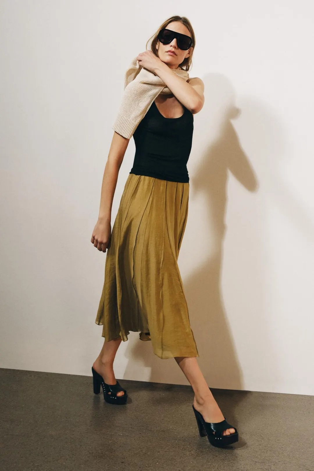 Комбинированная юбка ZW Collection струящегося кроя, Zara