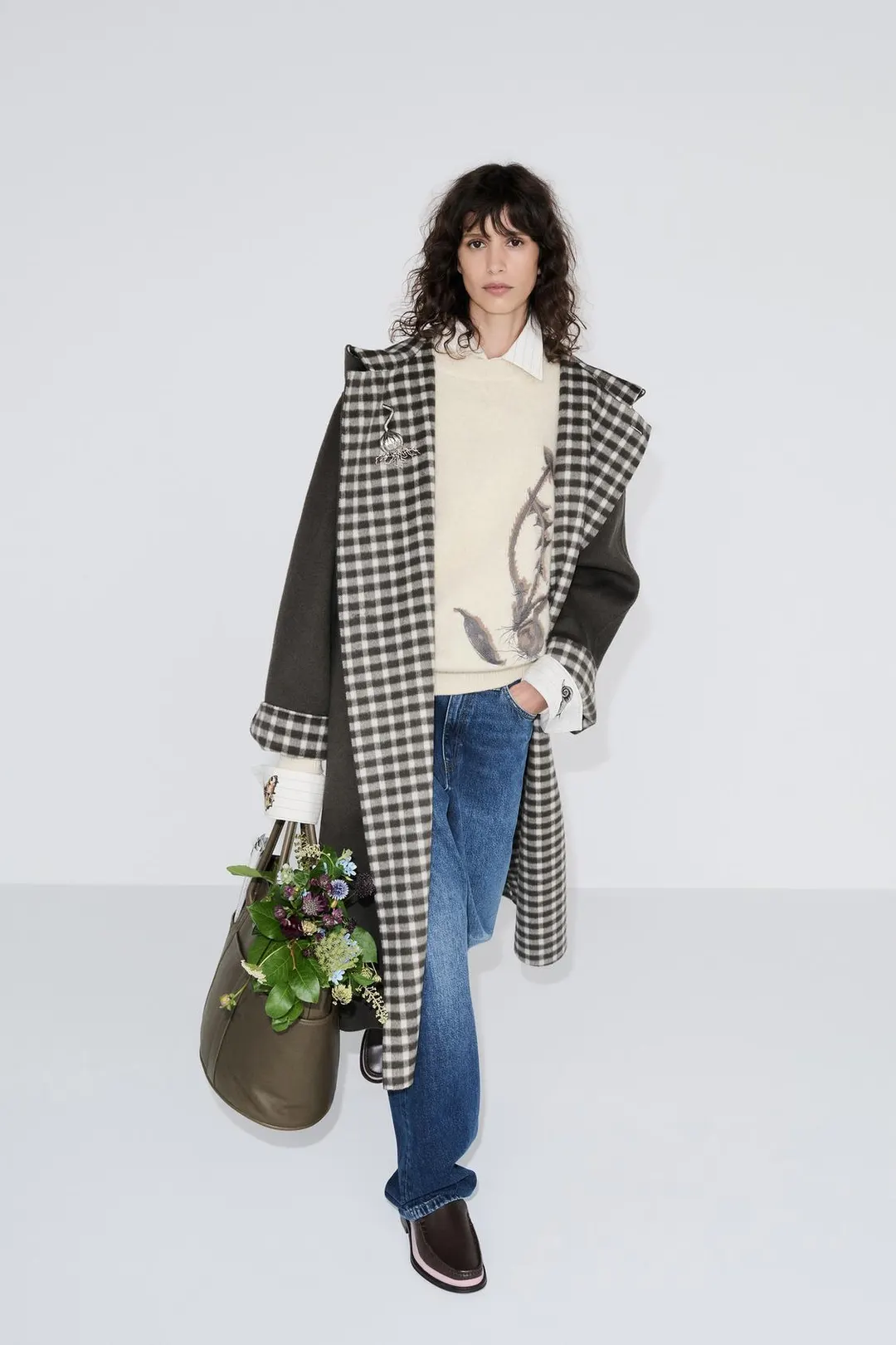 Пальто двустороннее в клетку из смесовой шерсти, Zara