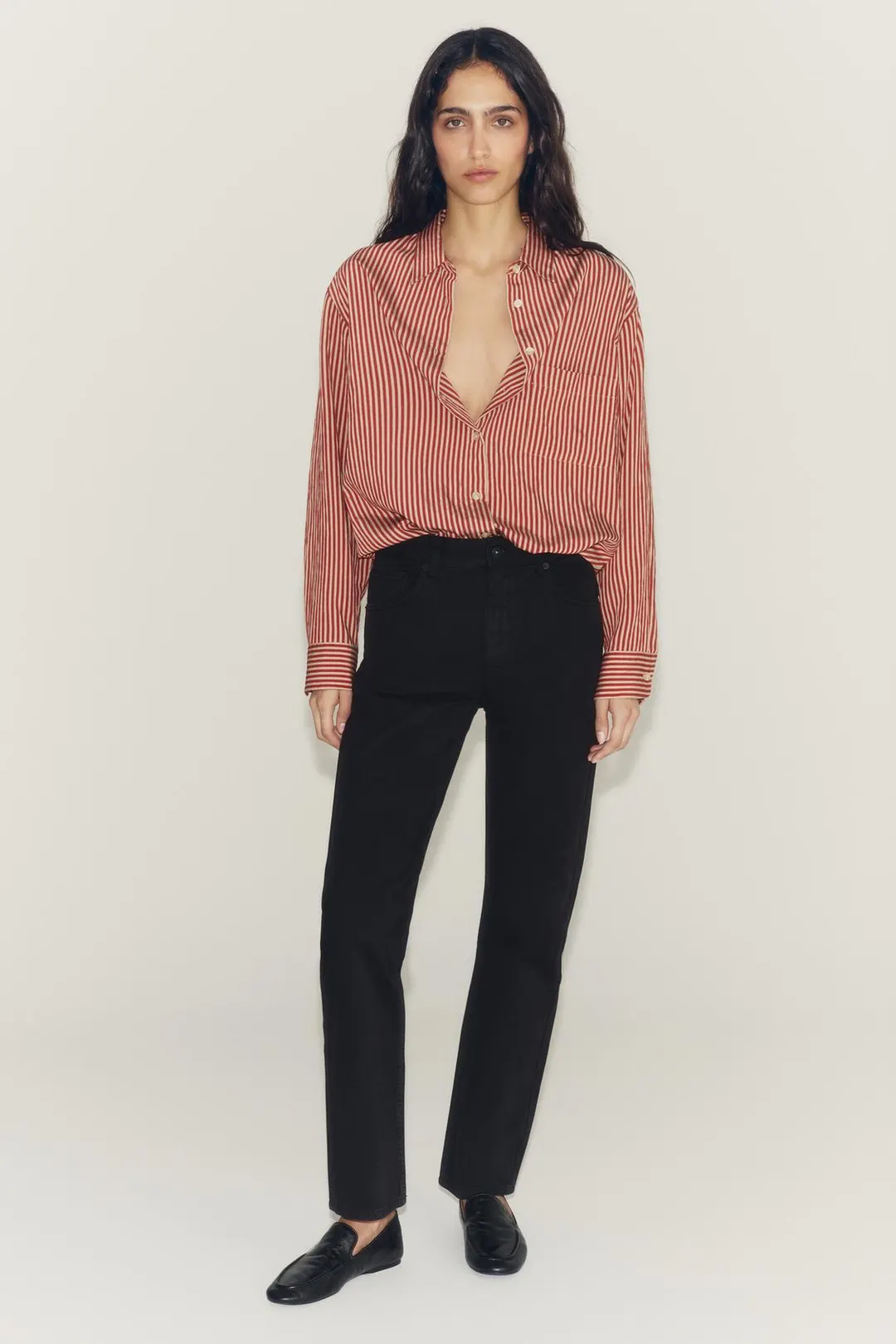 Рубашка в полоску с принтом и карманом ZW Collection, Zara