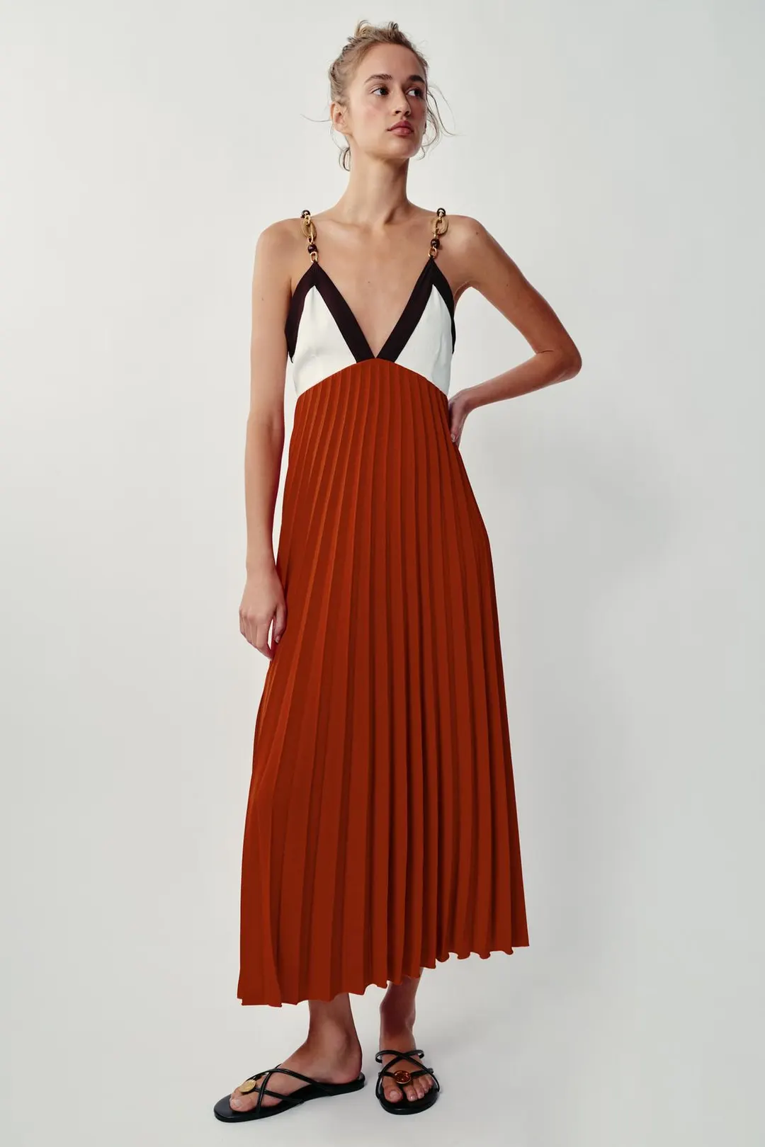 Плиссированное платье миди с бисером, Zara