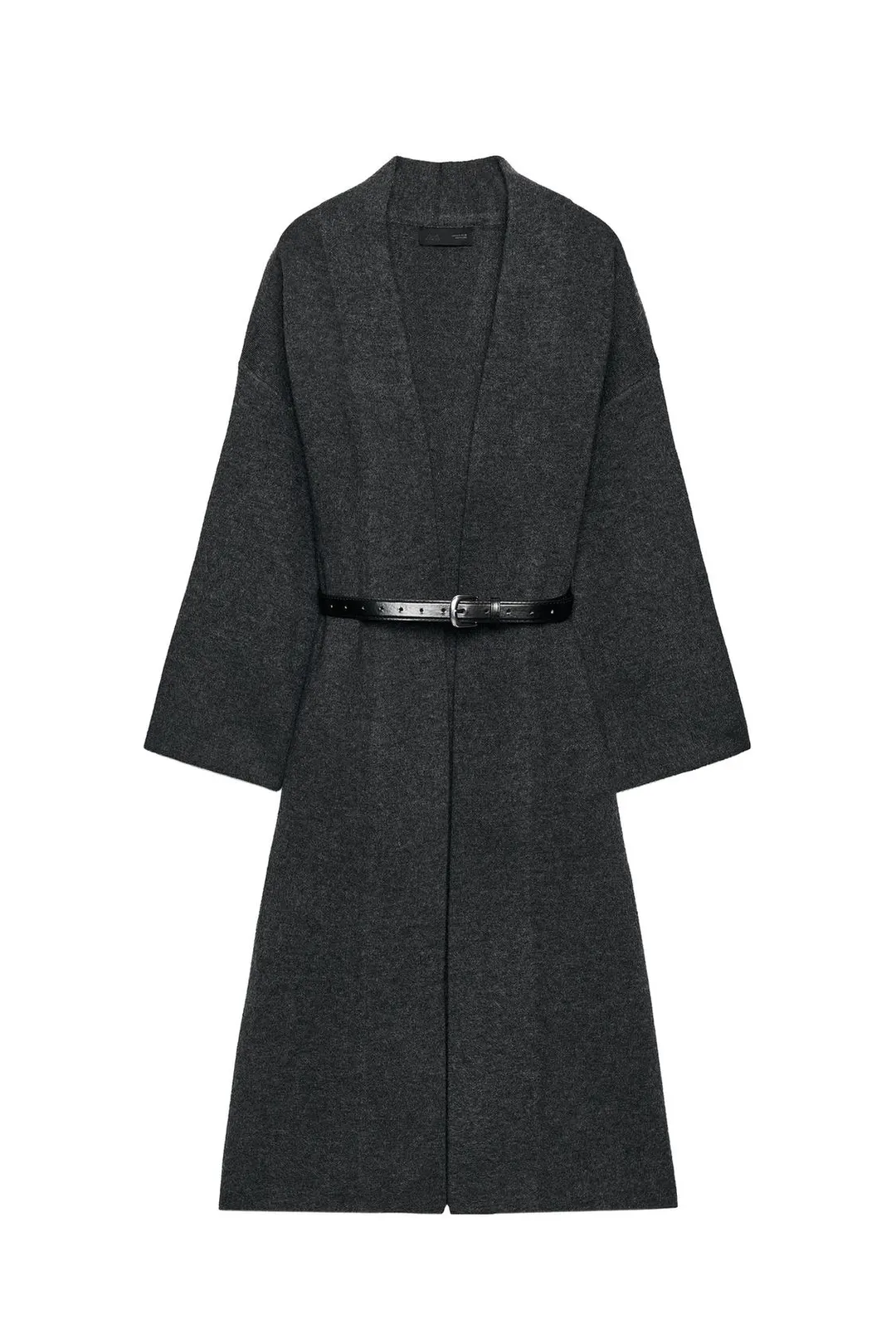 Длинное вязаное пальто с поясом, Zara
