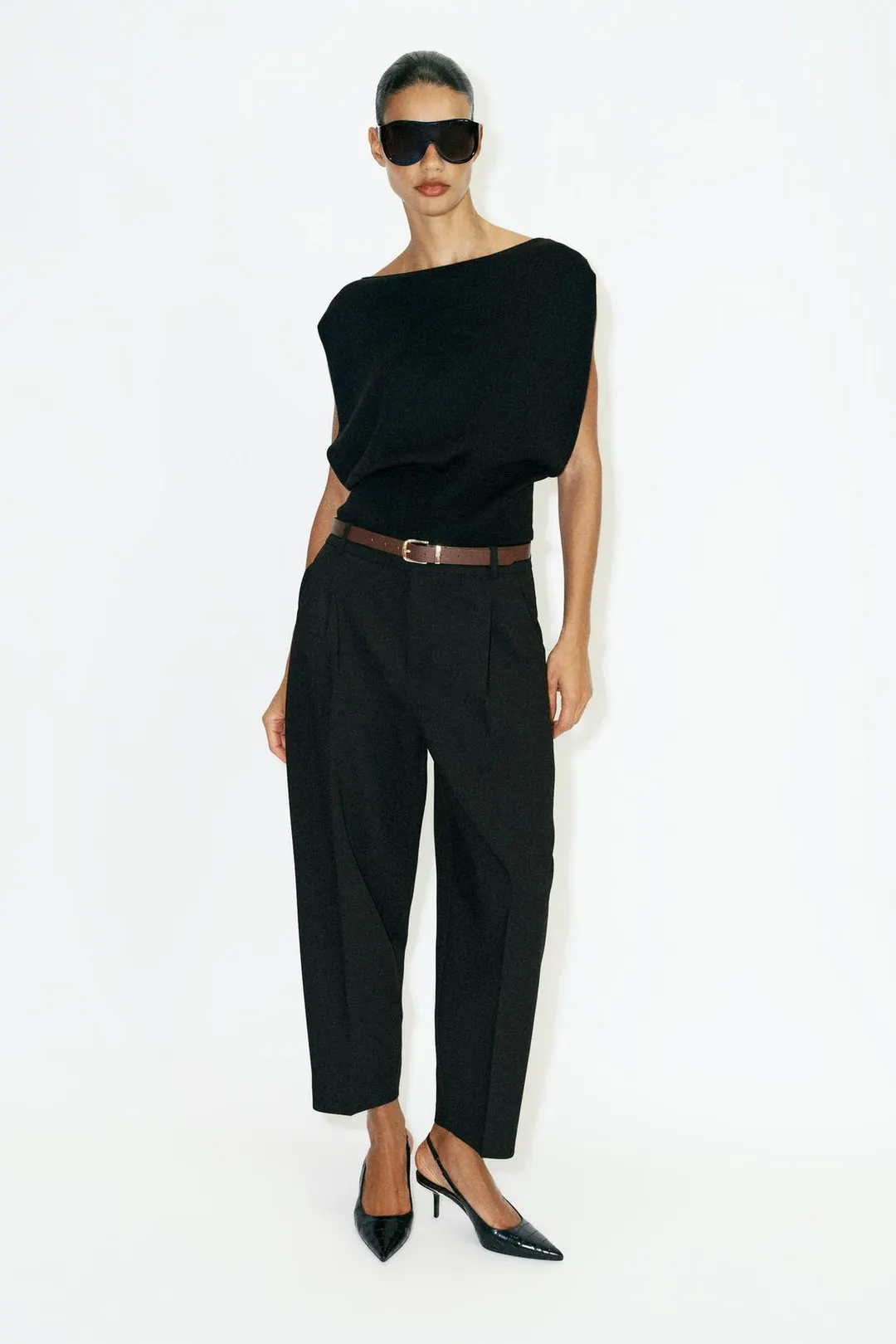 Укороченные брюки с поясом, Zara