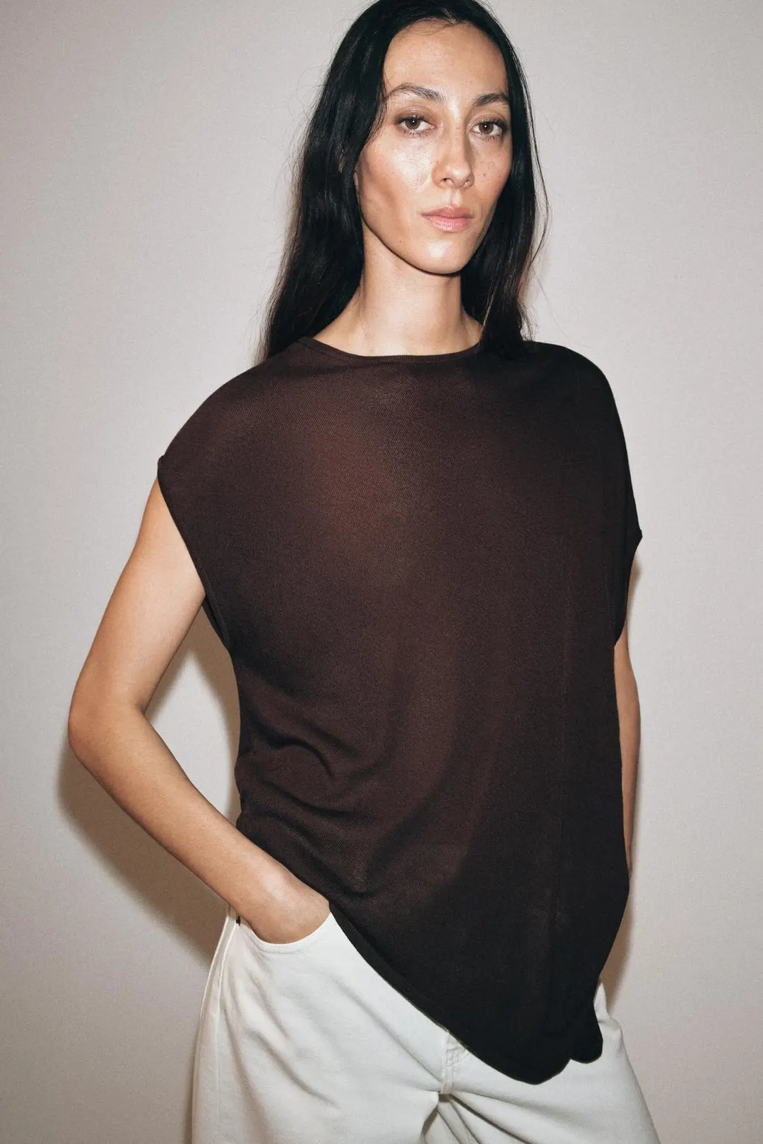 Асимметричный вязаный топ, Zara