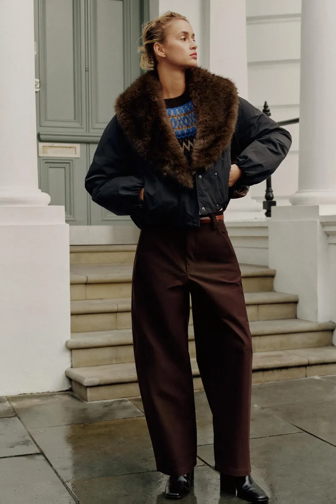 Утепленная куртка с контрастным искусственным мехом, Zara