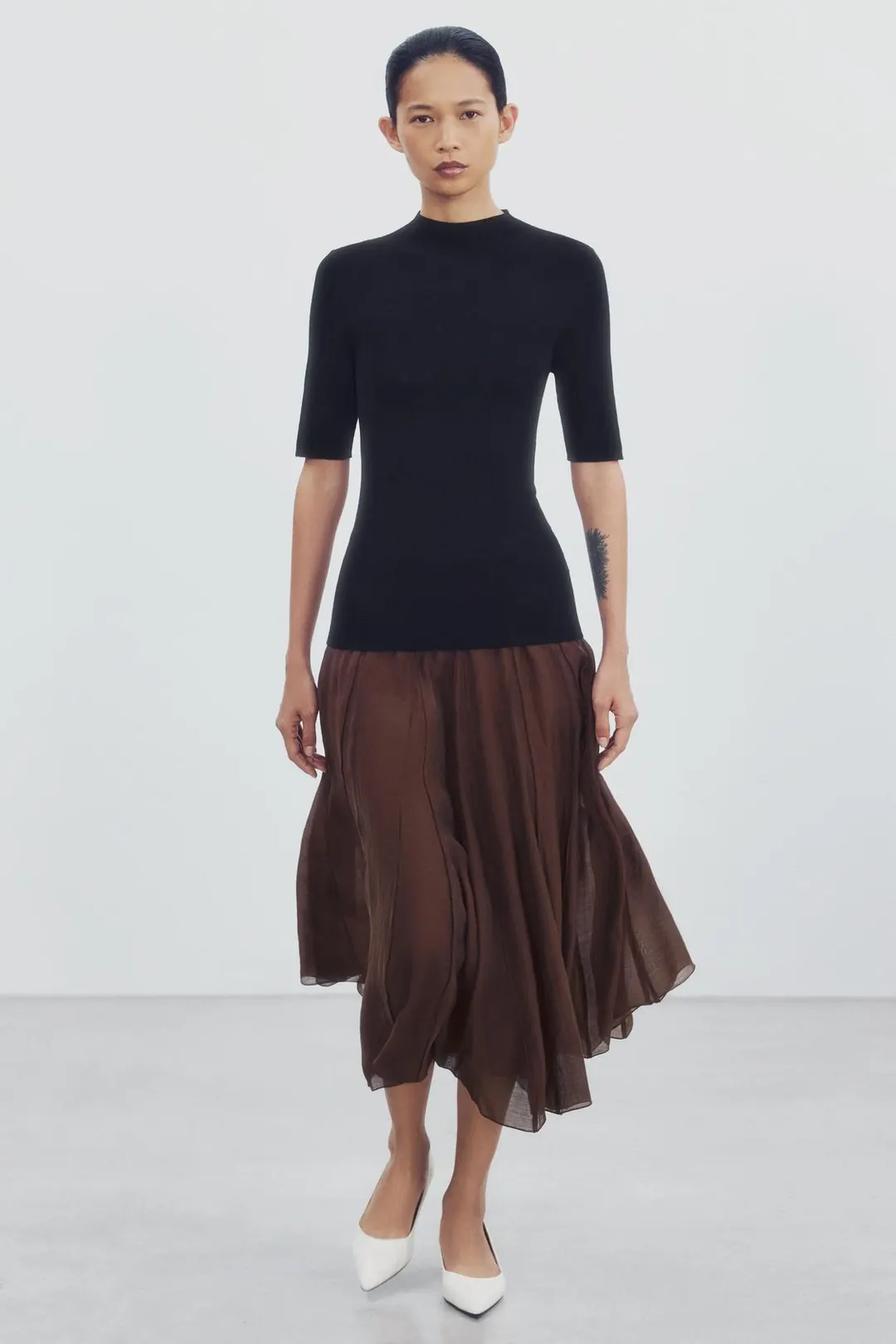 Комбинированная юбка ZW Collection струящегося кроя, Zara