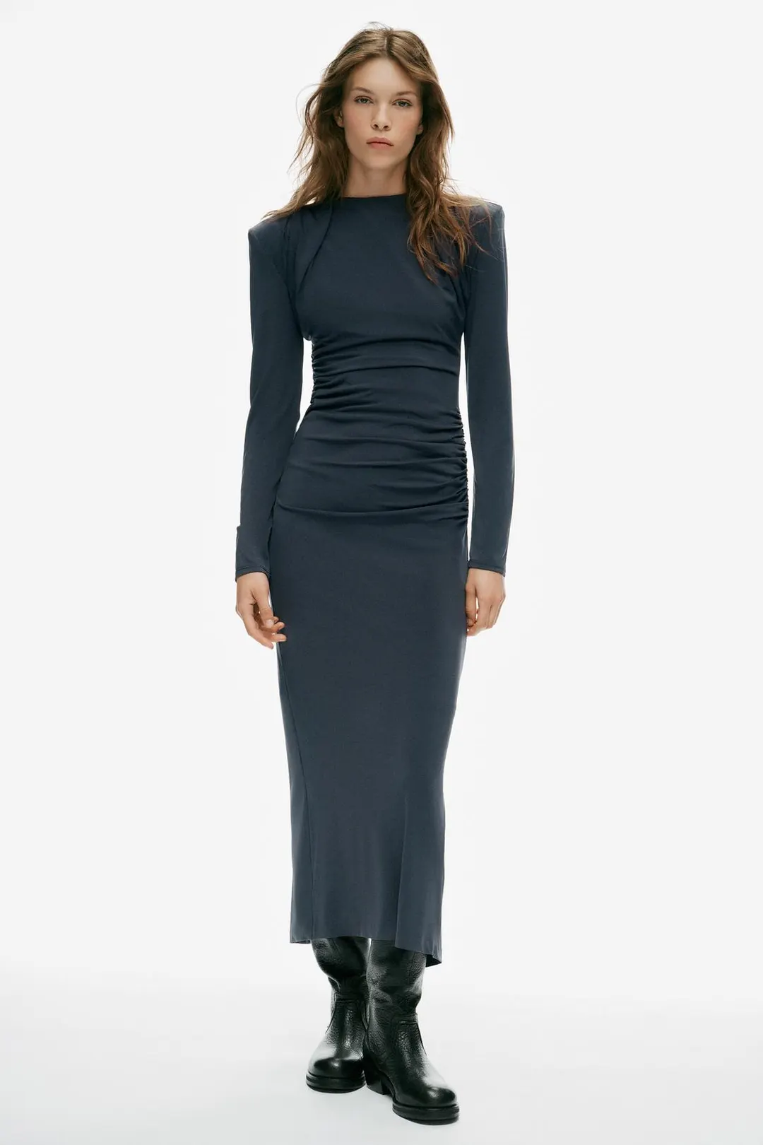 Платье миди драпированное с подплечниками, Zara