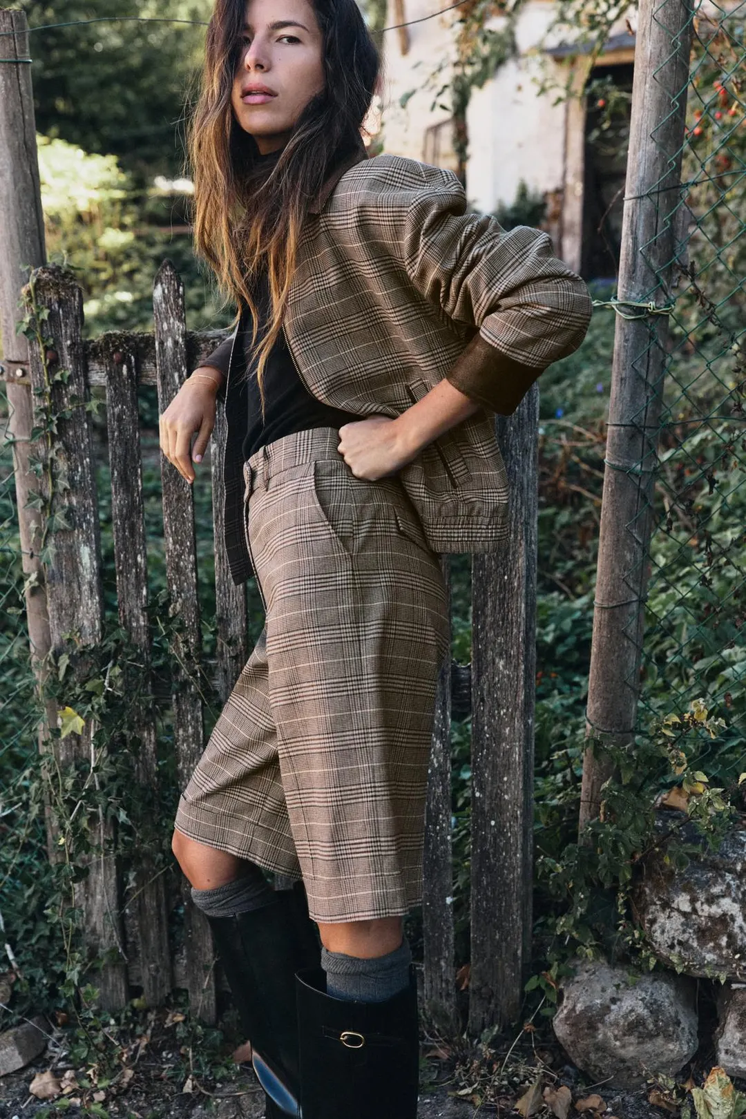 Бомбер комбинированный в клетку, Zara