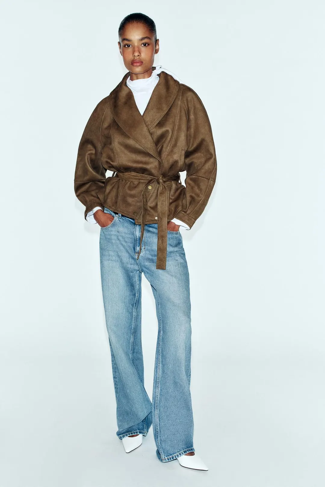 Куртка из искусственной замши с поясом, Zara