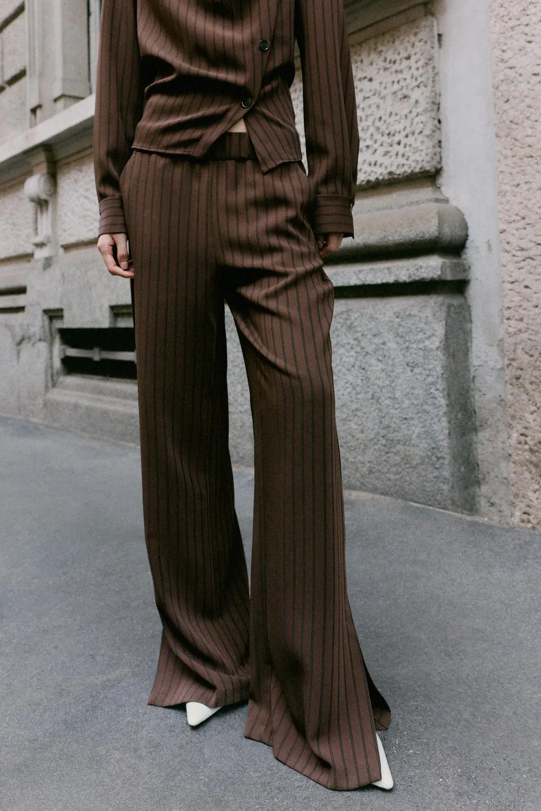 Брюки в полоску с боковыми разрезами, Zara