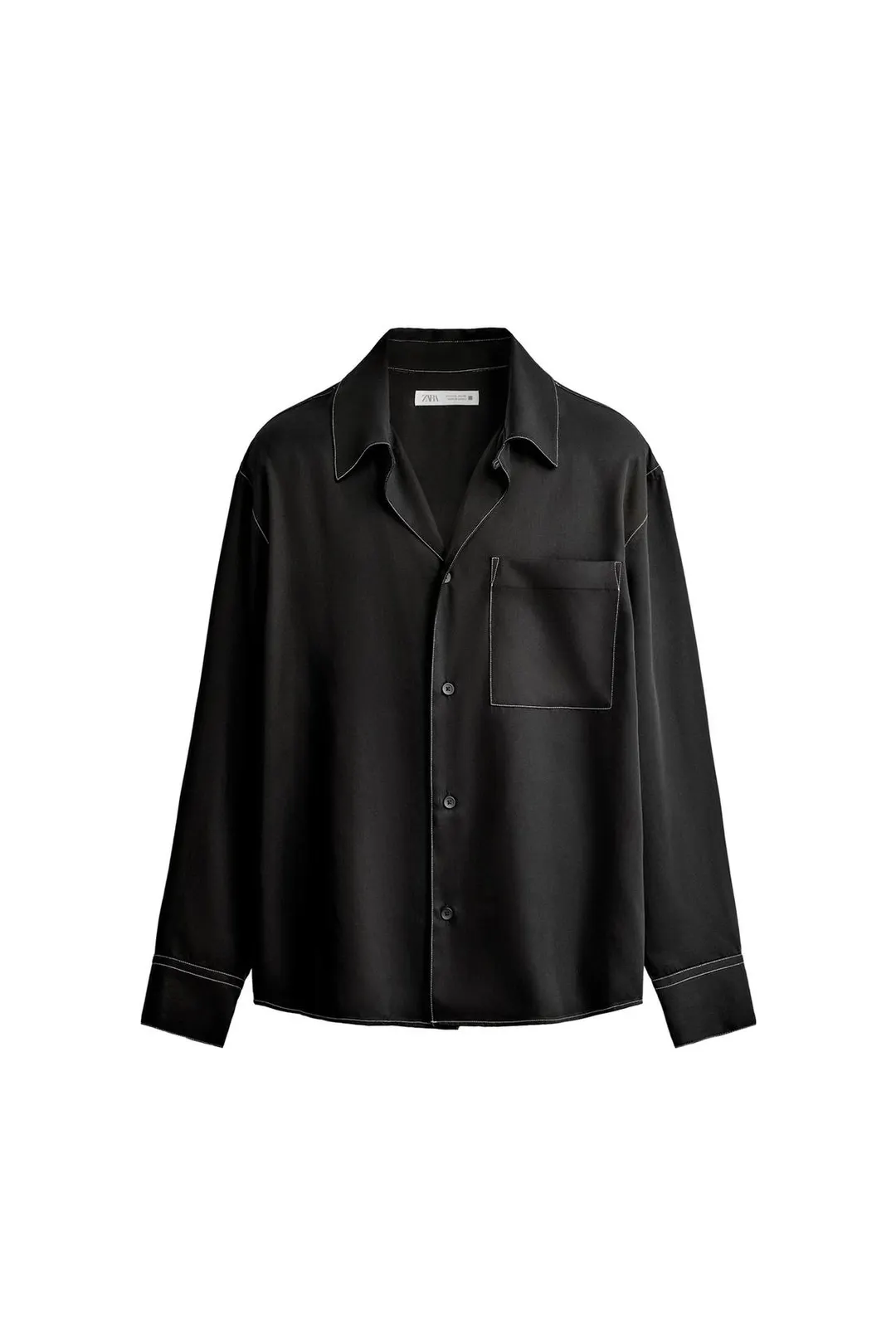 Рубашка струящегося кроя с контрастной отстрочкой, Zara