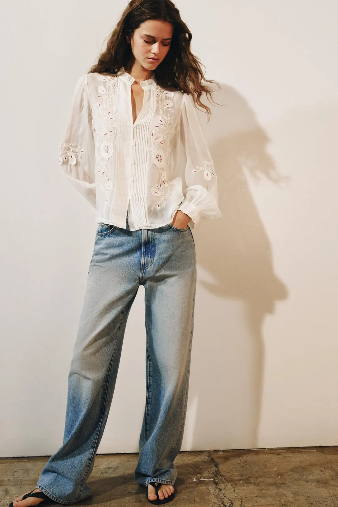 Блузка из органзы с вышивкой ZW Collection, Zara