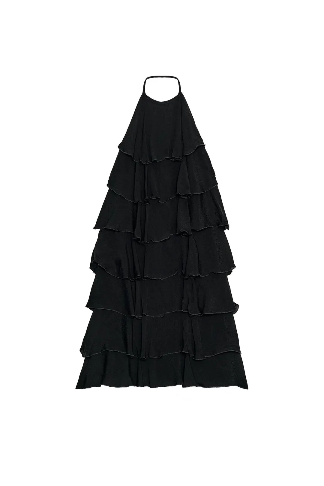 Платье мини с бретелью через шею и оборками, Zara