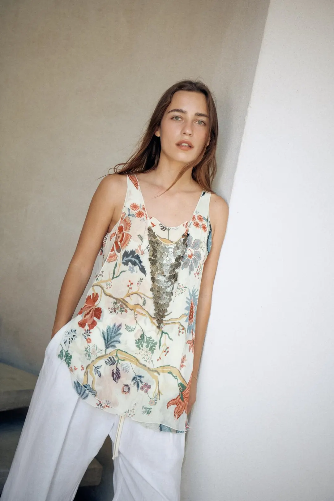 Топ с принтом и бисером ZW Collection, Zara