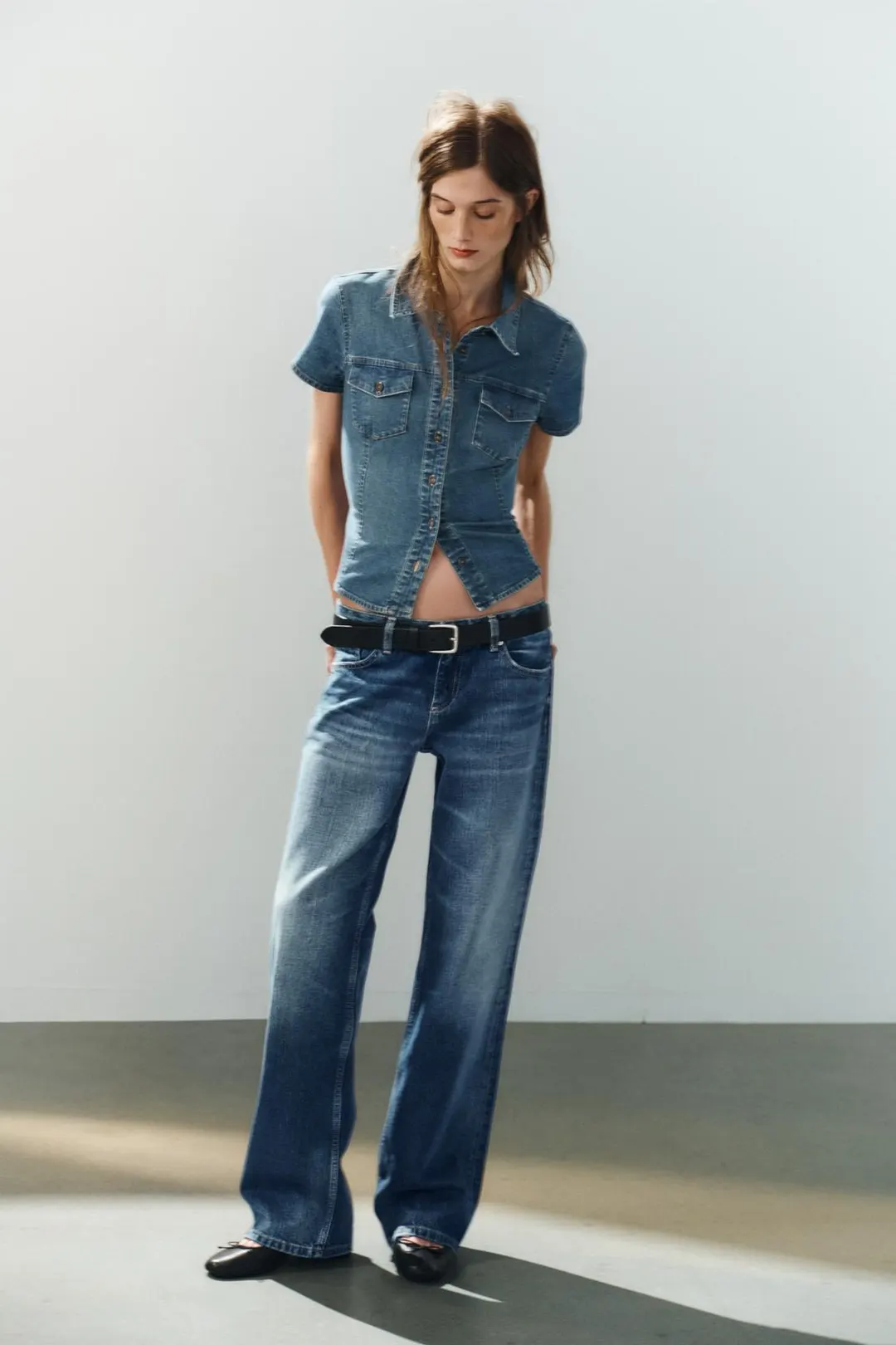 Рубашка джинсовая с карманами TRF, Zara