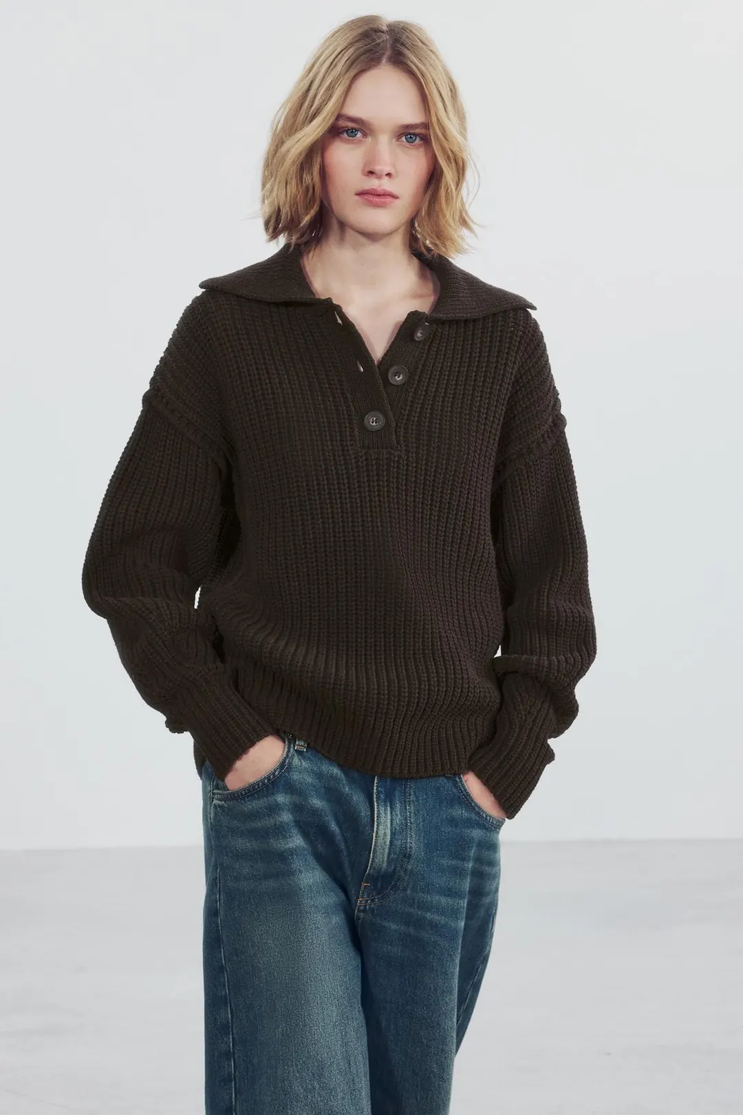 Свитер вязаный с воротником поло, Zara