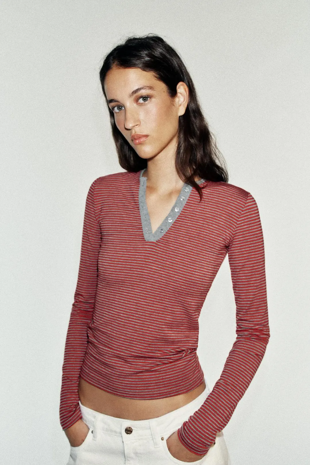 Футболка хенли в полоску, Zara