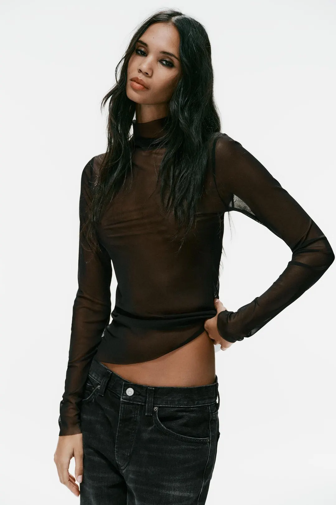 Топ из тюля с высоким воротником, Zara