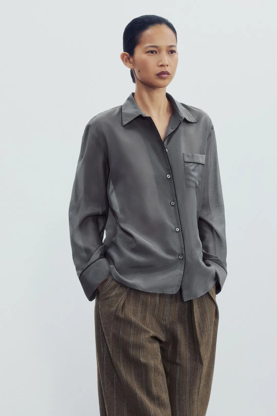 Контрастная рубашка с шелком ZW Collection, Zara