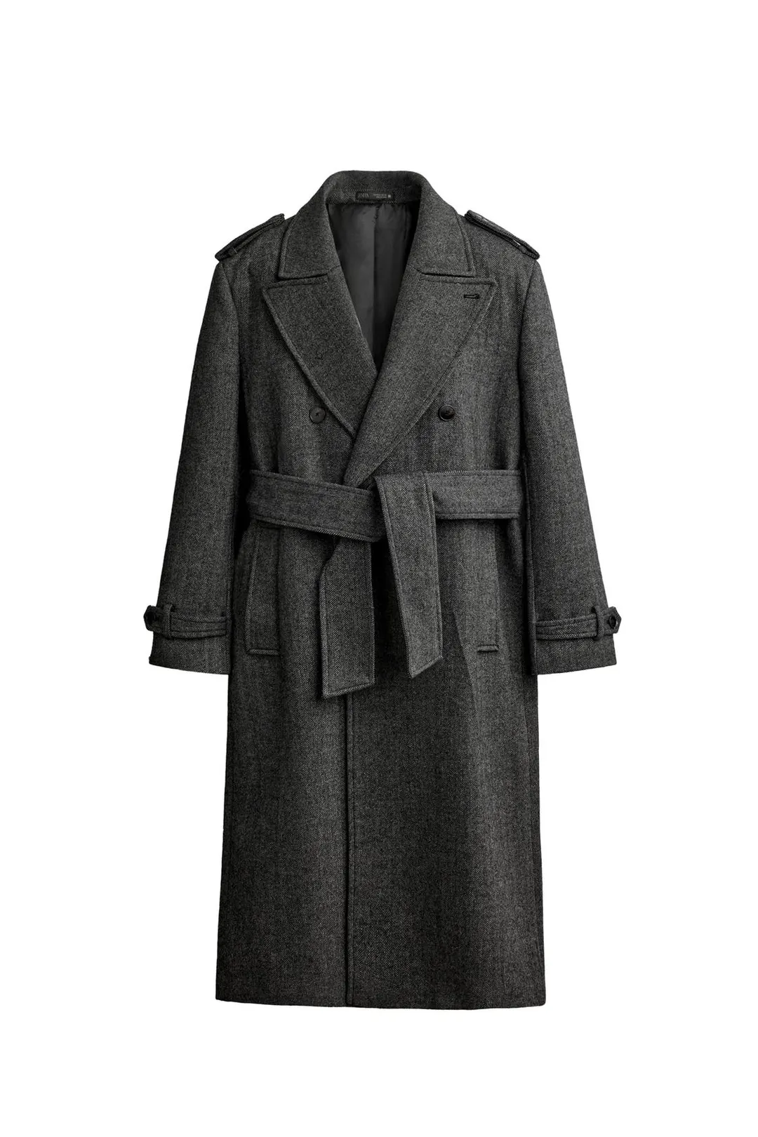 Двубортное пальто из смесовой шерсти с поясом, Zara