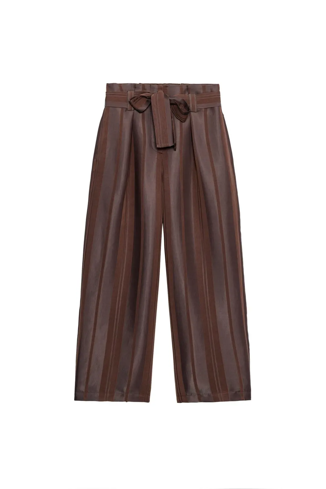 Брюки в полоску с поясом и талией paperbag, Zara