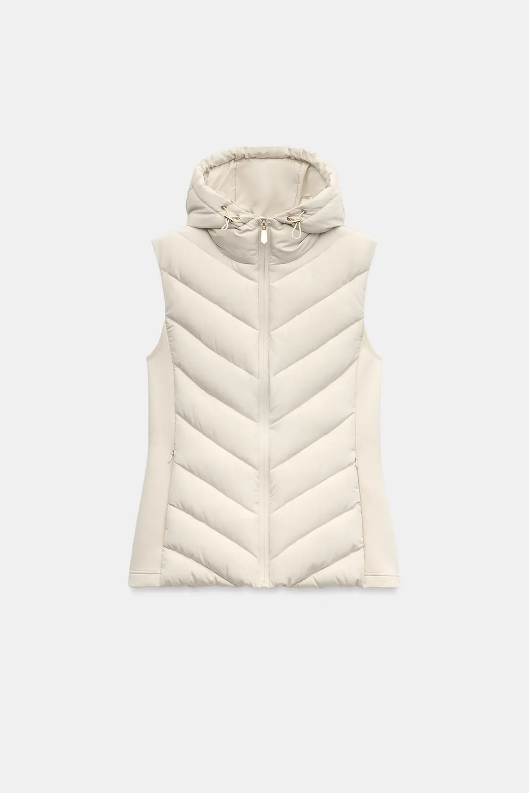 Жилет комбинированный стеганый с капюшоном, Zara
