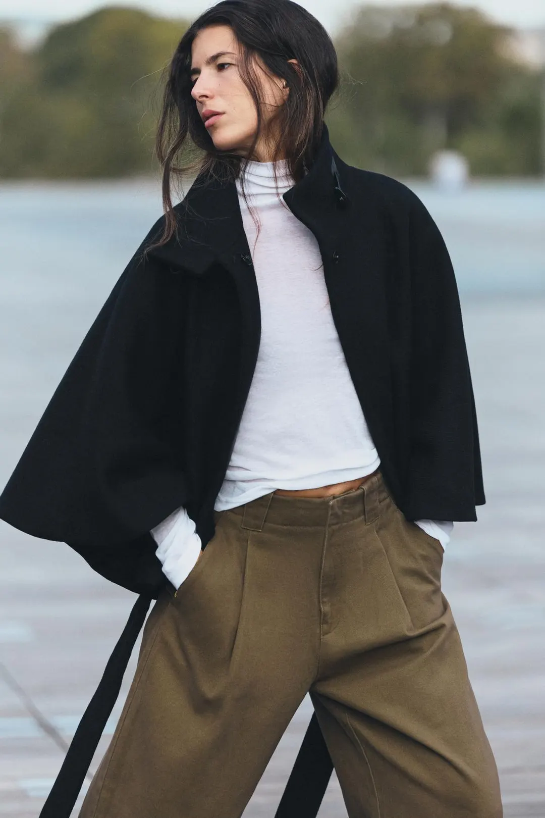 Пальто-кейп из смесовой шерсти с поясом, Zara