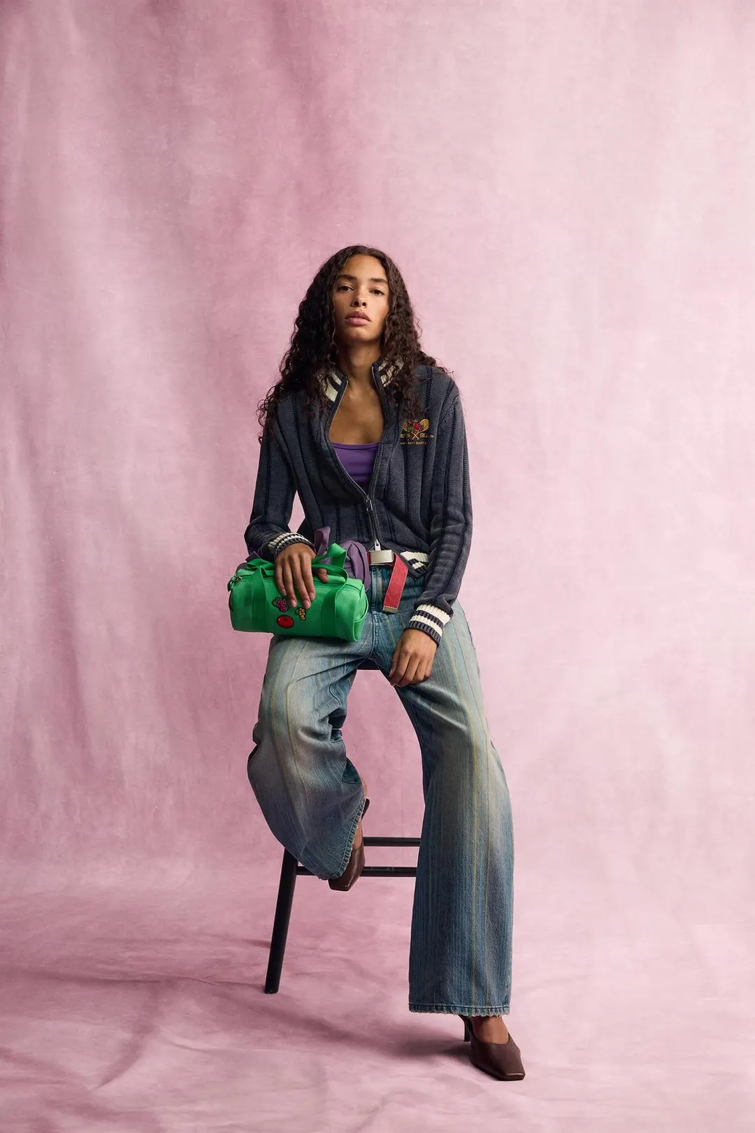 Джинсы багги в полоску FRUIT OF THE LOOM™, Zara
