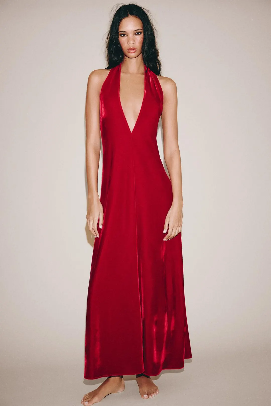Бархатное платье халтер, Zara