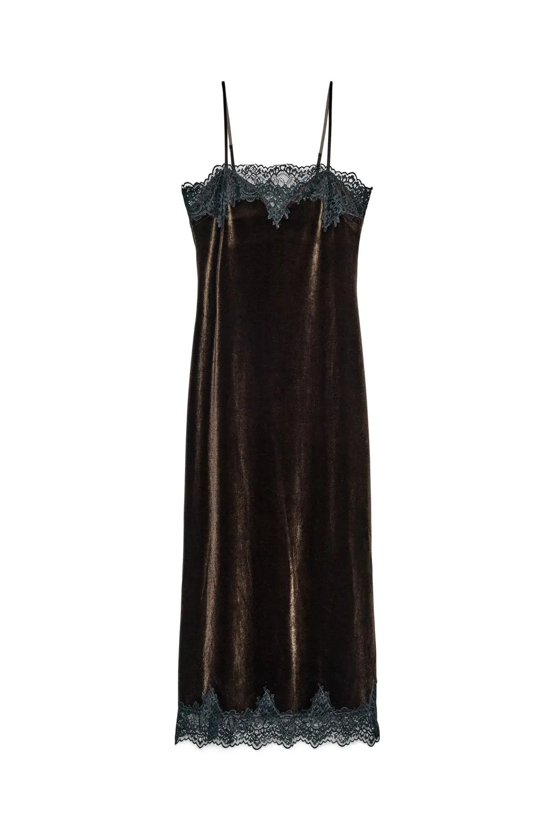Длинное бархатное платье с кружевом, Zara
