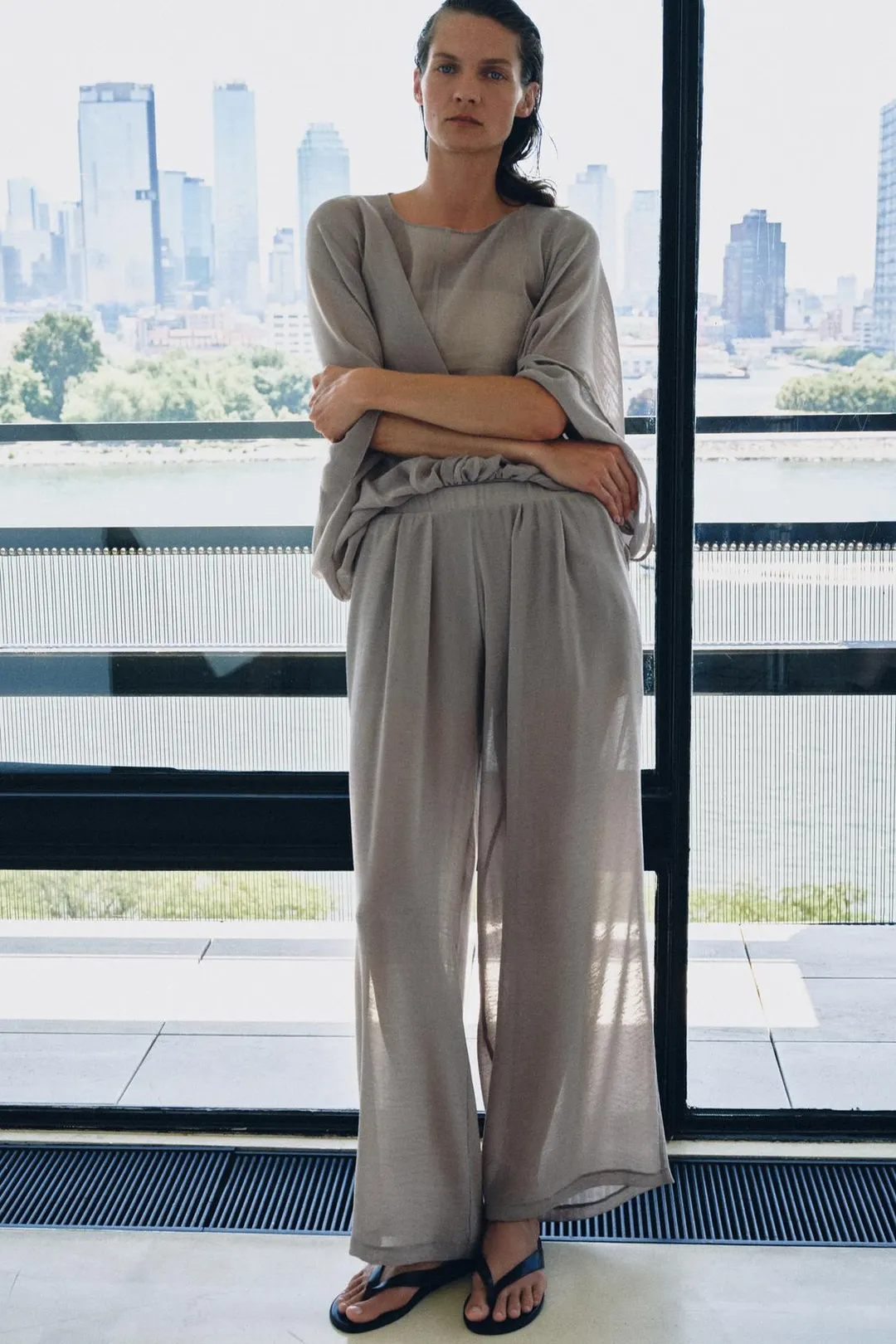Брюки палаццо полупрозрачные, Zara