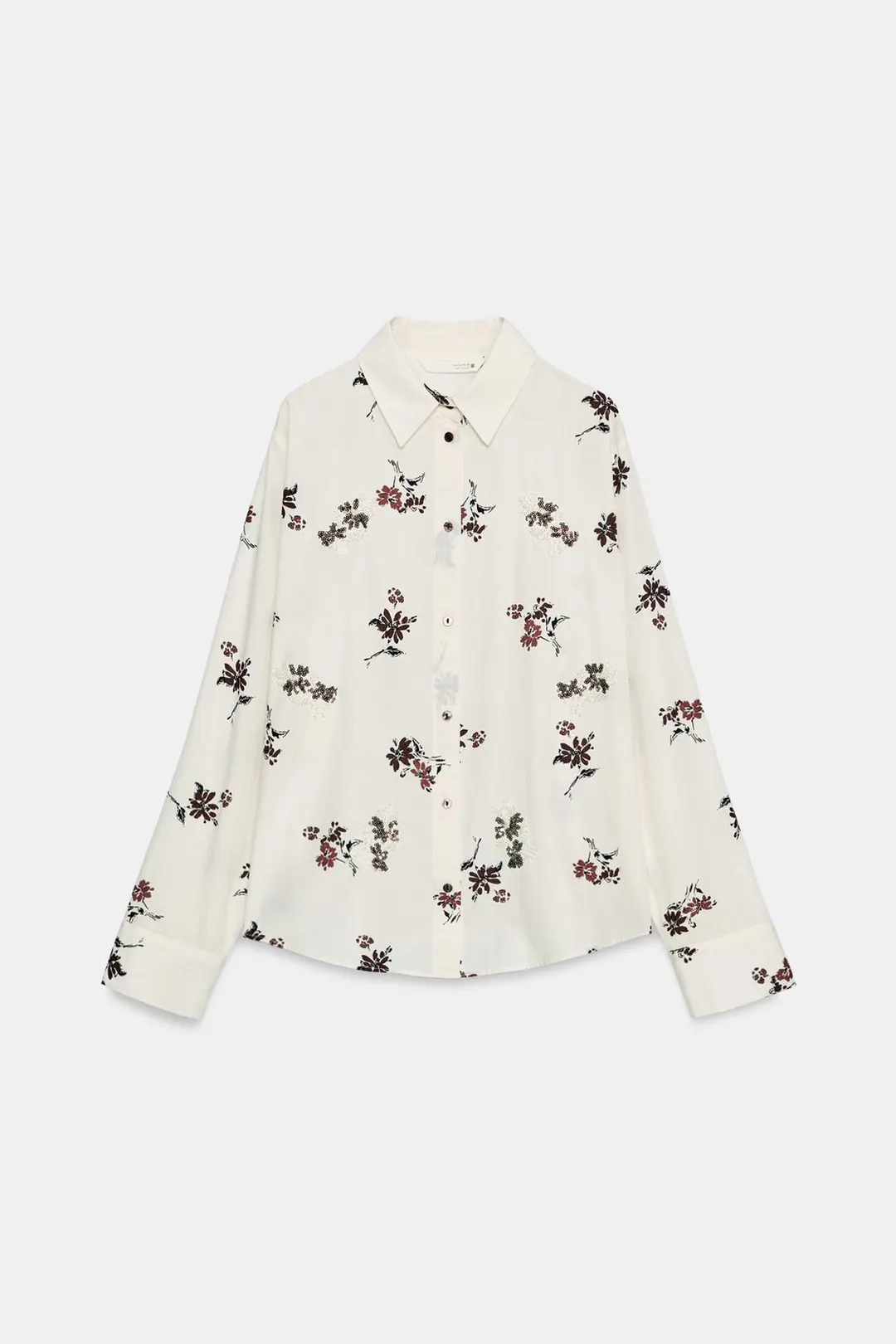 Рубашка с цветочным принтом и бусинами, Zara